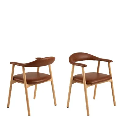 Addi Dining Chair With Armrest in PU Retro Brandy Set of 2