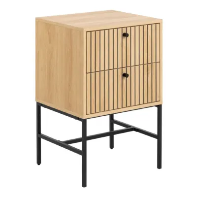 Albany 2 Drawer Bedside Table in Oak Black Legs