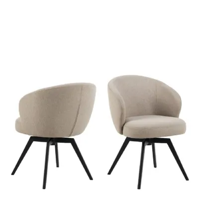 Darlene Dining Chair with Armrest and Swivel in Beige