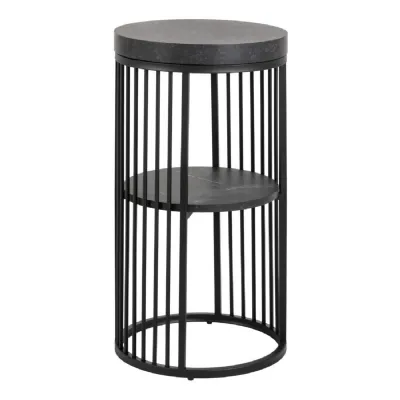 Strington Round Bedside Table 1 Shelf in Matt Black
