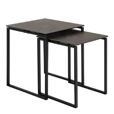 Katrine Square Coffee Table Set in Ceramic Black