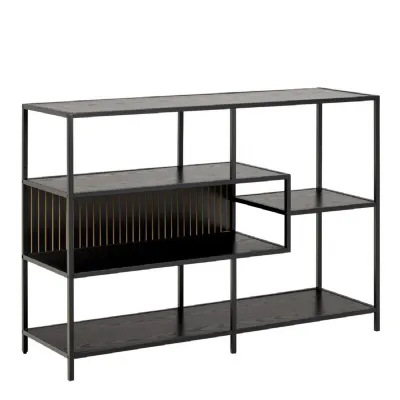 Seaford Wide Ash Black Metal Bookcase With 4 Black Ash Shelves