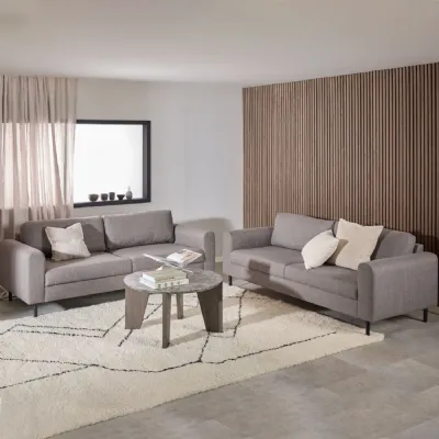 Omaha Set of 2 x 3 Seater Sofas in Basel Light Grey Brown Fabric