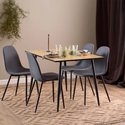 Wilma Dining Table Oak Top & Black Legs 120x75cm includes 4 Celia Dining Chairs in Light Grey