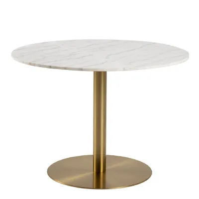 Corby Round Dining Table with White Polished Marble Top & Gold Base 105x75cm