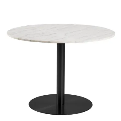 Corby Round Dining Table with White Polished Marble Top & Black Base 105x75cm