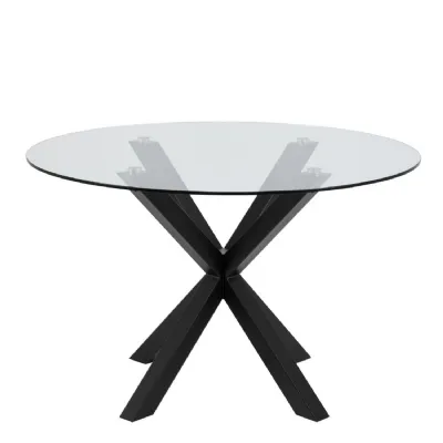 Heaven Round Dining Table with Clear Glass Top and Black Legs