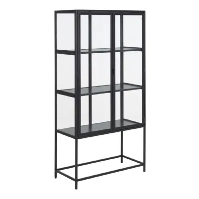 Seaford 2 Glass Door Display Cabinet in Black