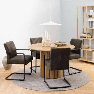 Yale Dining Table in Oak 120x75cm includes 4 Adele Fabric Dining Chairs in Grey