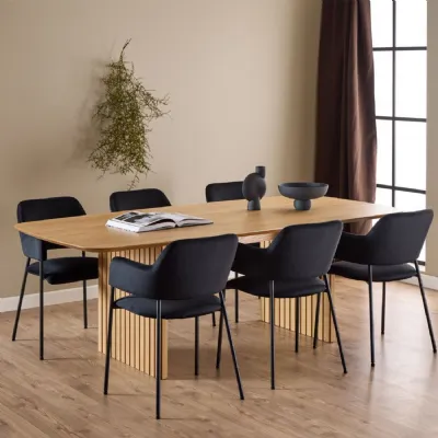 Christo Dining Table in Oak includes 6 Lima Dining Chair includes Armrest in Black