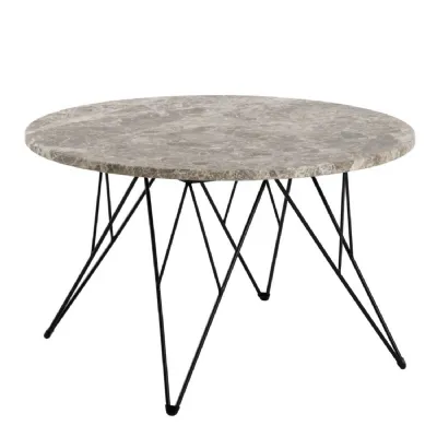 Prunus Round Coffee Table in Brown Marble and Matt Black Coated Steel Base 80x46.4cm