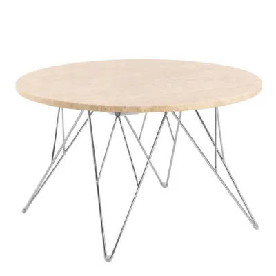 Prunus Round Coffee Table in Matt Beige and Chrome Steel Base 80x46.4cm