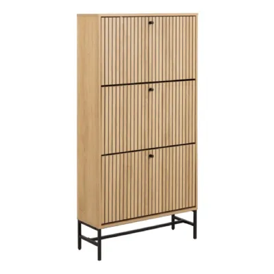Albany Shoe Cabinet 3 Flip Down Doors in Oak Black Legs