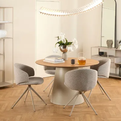 Soli Round Dining Table in Oak and Grey 120x75cm includes 4 Ella Swivel Beige Dining Chair