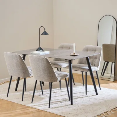 Wicklow Rectangular Dining Table in Grey and Black 140x75cm includes 4 Brooke Dining Chair in Monza Beige