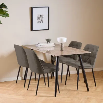 Wicklow Ceramic Dining Table Brown and Black 140x75cm includes 4 Brooke Dining Chair in Taupe