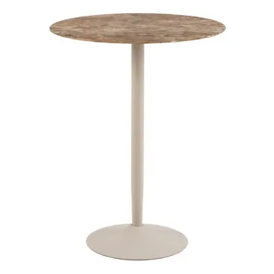 Malta Round Bar Table in Brown Ceramic with Grey Base