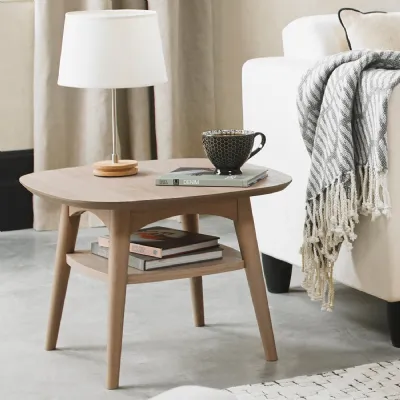 Scandi Oak Square Side Lamp Table with Lower Shelf