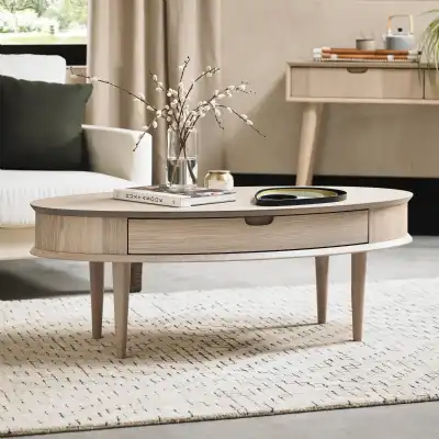 Light Oak Oval Coffee Table with Drawer