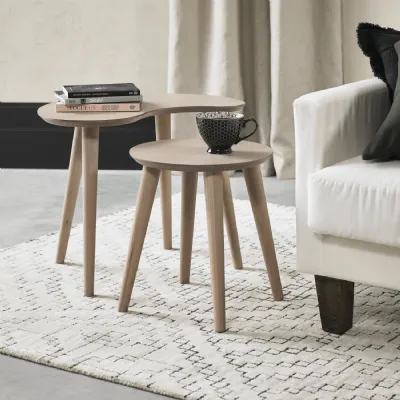 Light Oak Round and Kidney Shaped Nest of 2 Tables
