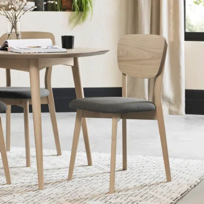 Scandi Light Oak Dining Chair Grey Fabric Seat Pad