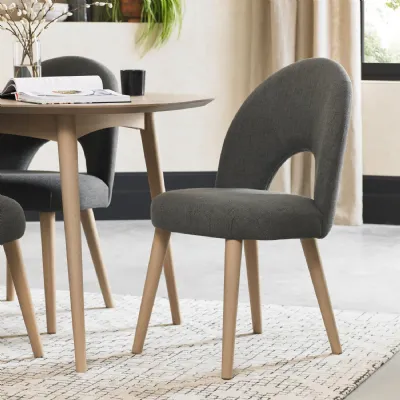Pair of Scandi Grey Fabric Oak Dining Chairs
