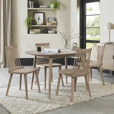 Scandi Oak Small Dining Table Set with 4 Spindle Back Dining Chairs