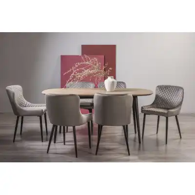 Weathered Oak Dining Set 6 Grey Velvet Fabric Dining Chairs