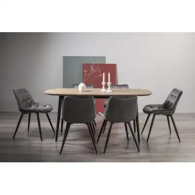 Weathered Oak Dining Table Set 6 Grey Velvet Fabric Chairs
