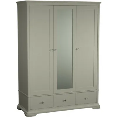Blue Grey Wood 3 Door Triple Combi Wardrobe with Mirror