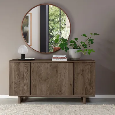 Dark Oak 4 Door Wide Sideboard with 2 Shelves
