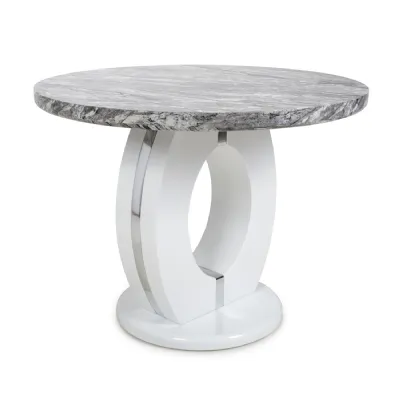 Grey Marble Effect 100cm Round Dining Table White Gloss Base