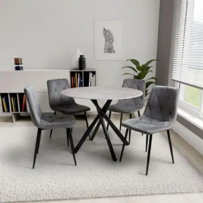 Grey Ceramic 100cm Round Dining Table Set with 4 Chairs