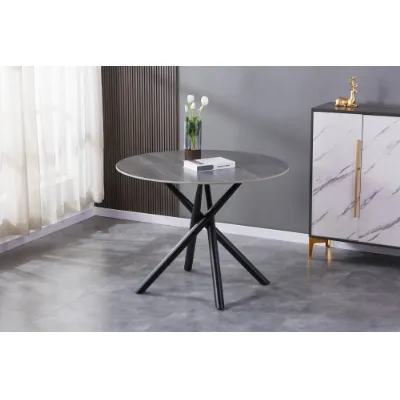 Grey Marble Effect 100cm Round Dining Table Cross Frame Legs