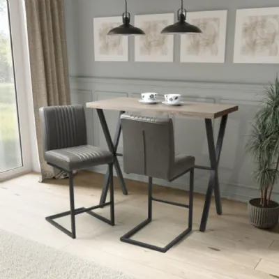 Brown Wooden Top Bar Dining Table Set 2 Cantilever Stool