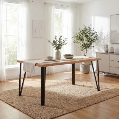 Natural Oak Effect 160cm Large Dining Table Metal Legs