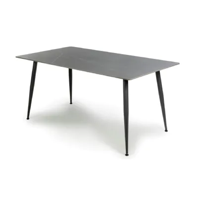 Grey Marble Effect 160cm Dining Table Black Metal Legs