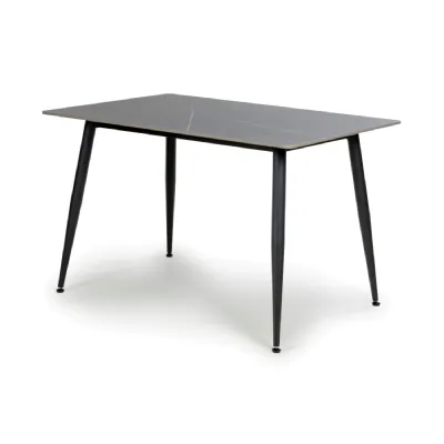 Grey Marble Effect 120cm Dining Table Black Metal Legs