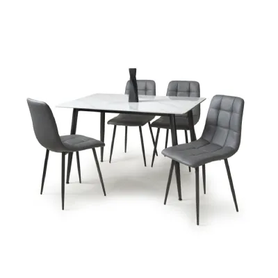 White Marble Effect 120cm Dining Table Set 4 Grey Chairs