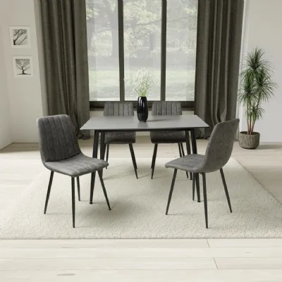 Grey Marble Effect 1.2m Dining Set with 4 Grey Fabric Chairs