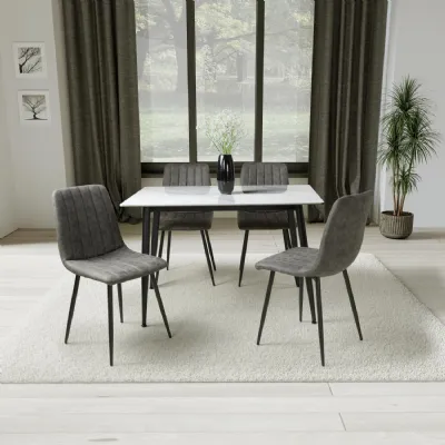 White Marble Effect 1.2m Dining Table Set with 4 Grey Chairs