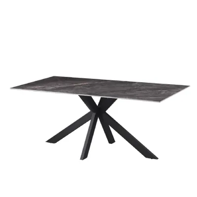 Grey Ceramic Top 1.8m Large Dining Table with X Shaped Base