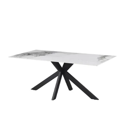 White Ceramic Top 1.8m Large Dining Table with X Shaped Base