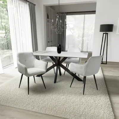 White Marble Effect 1.6m Dining Set with 4 White Chairs