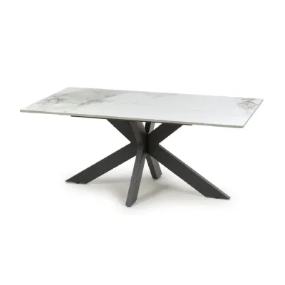 White Ceramic Top Rectangular Coffee Table with X Frame