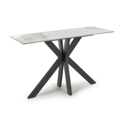 White Ceramic Top Console Table with X Frame