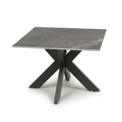 Grey Ceramic Top Square End Lamp Table with X Frame