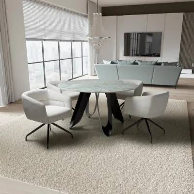 Green Texture Marble Effect Round Dining Set 4 White Chairs