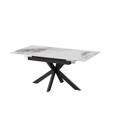 White Ceramic Top Extending Dining Table X Base 1.4m to 1.8m