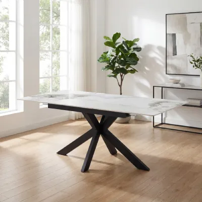 White Marble Effect Top 180cm Large Extending Dining Table